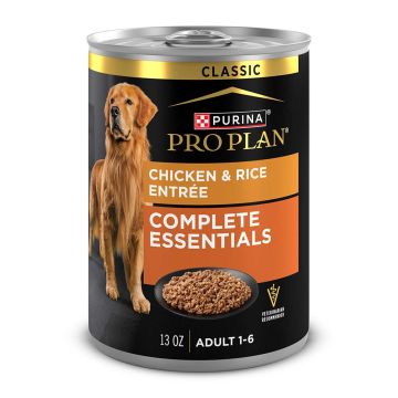 13oz can of Purina Pro Plan Complete Essentials chicken and rice wet dog food