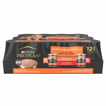 Pro Plan Complete Essentials Entrée Classic Beef & Rice, Chicken & Rice Wet Dog Food Variety Pack 12 Count