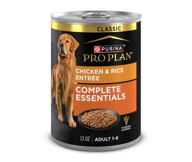 13oz can of Purina Pro Plan Complete Essentials chicken and rice wet dog food