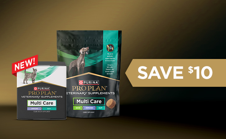 Save $10 callout next to packages of Multi Care Canine and Multi Care Feline